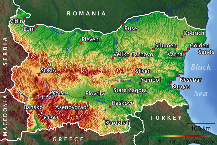 Topographic Map of Bulgaria