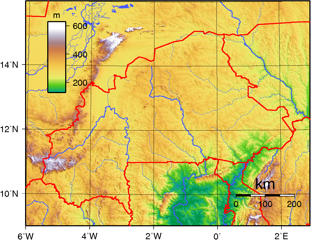 Topographic Map of Burkina Faso