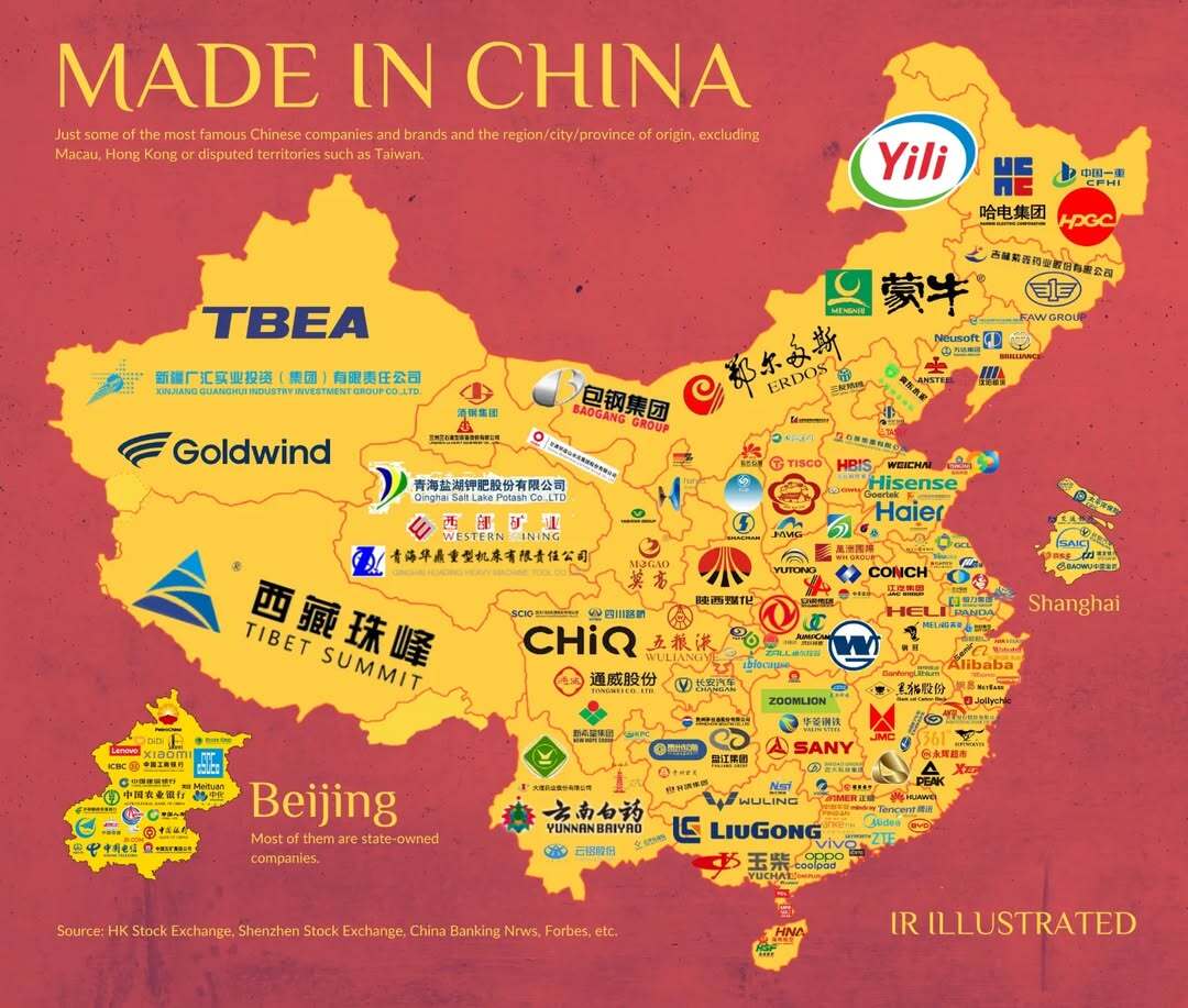 Biggest Companies in China and where they were founded