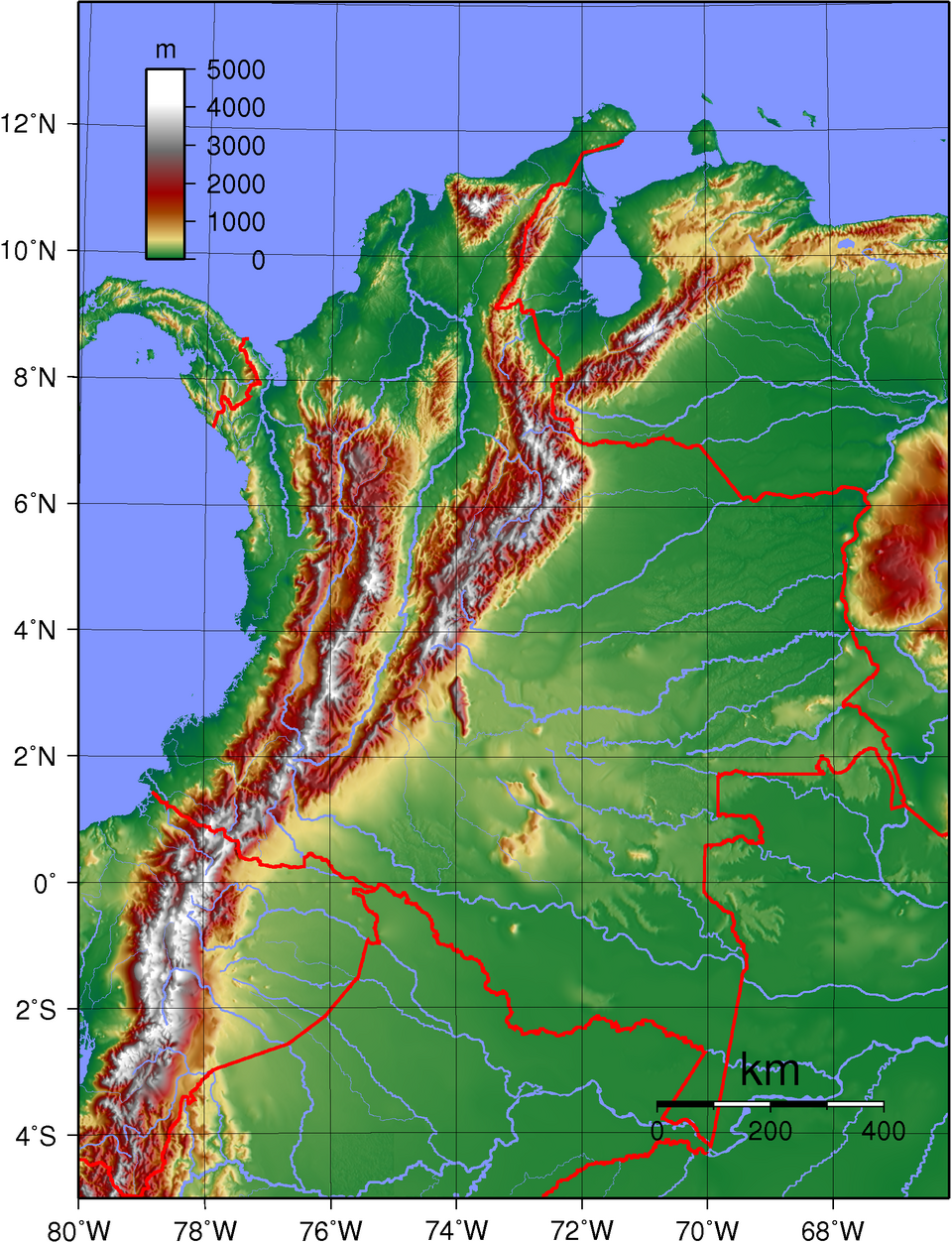 Topographic Map of Colombia