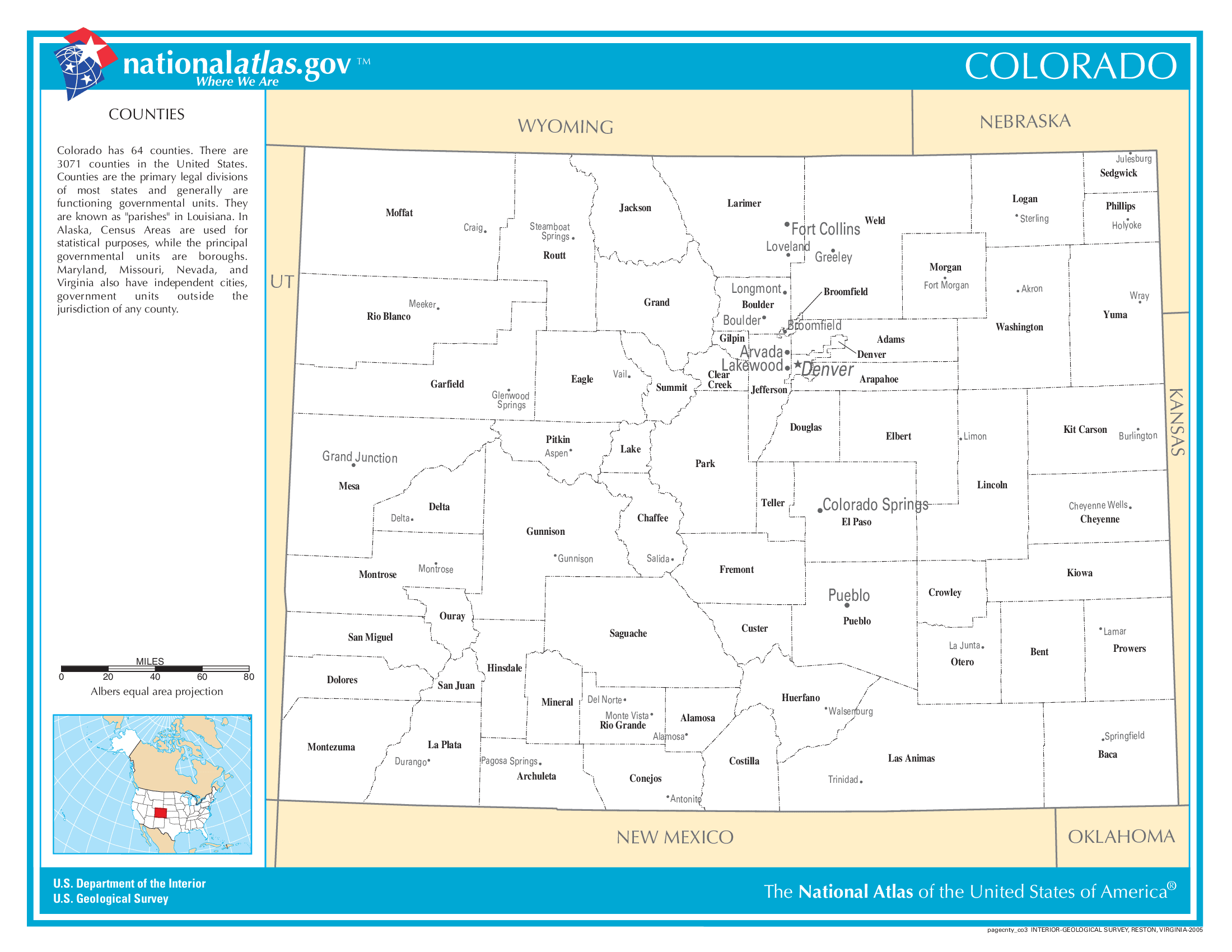Colorado County Map With Important Cities and Towns