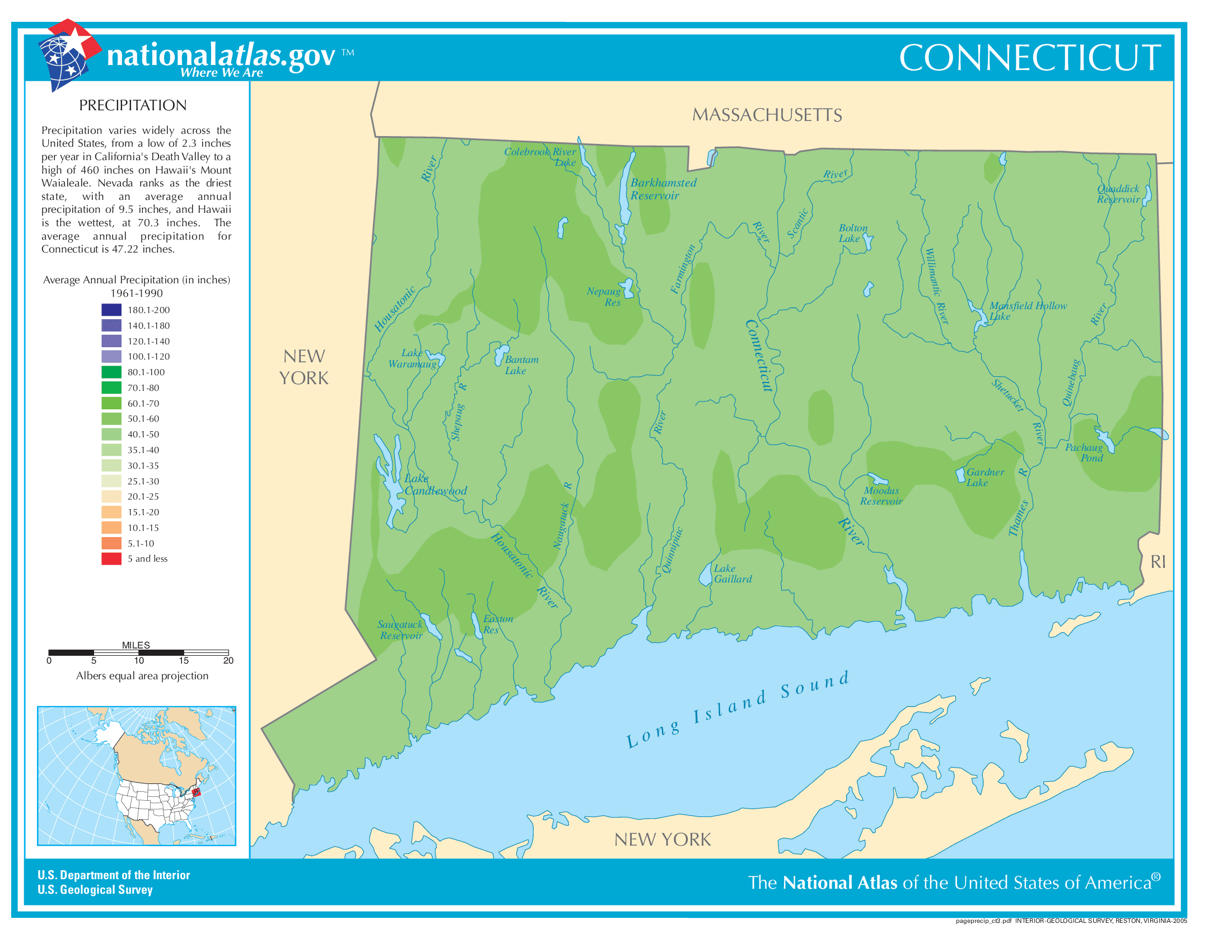 Connecticut Annual Precipitation Map