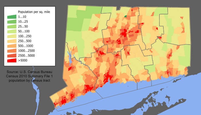 Connecticut Population Density Map