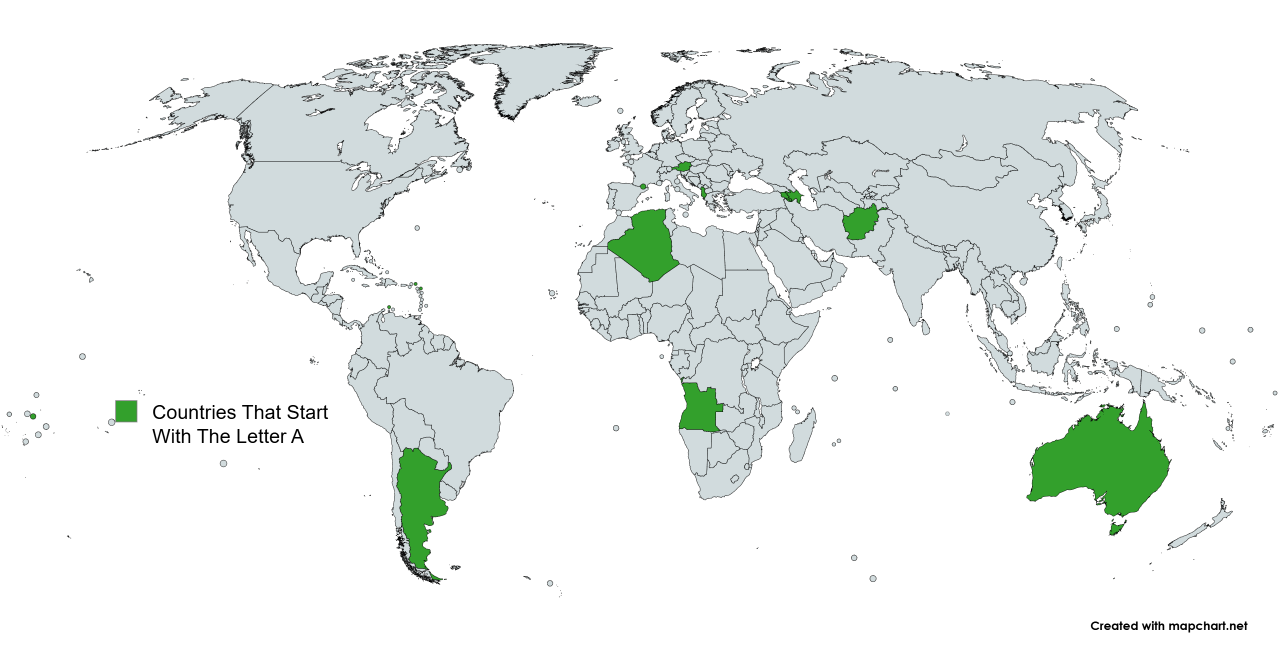 Map Of The 15 Countries That Start With The Letter 'A'