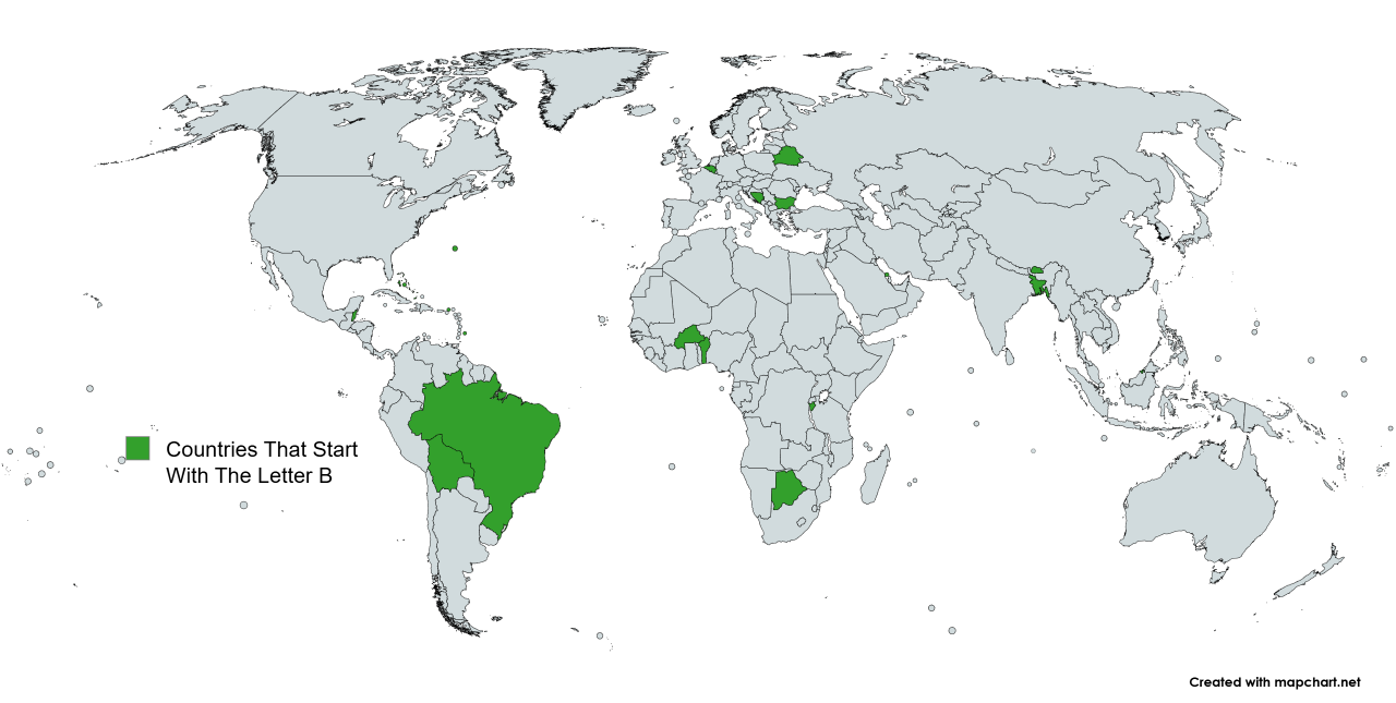 Map Of The 20 Countries That Start With The Letter 'B'