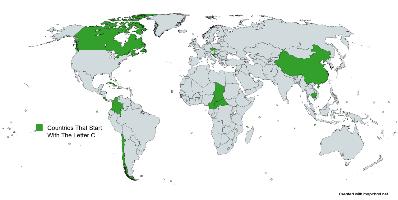 Map Of The 20 Countries That Start With The Letter 'C'