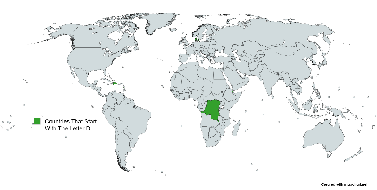 Map Of The 5 Countries That Start With The Letter 'D'