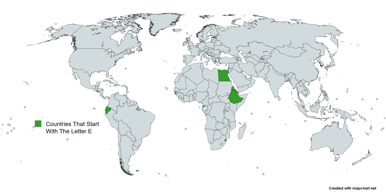 Map Of The 8 Countries That Start With The Letter 'E'