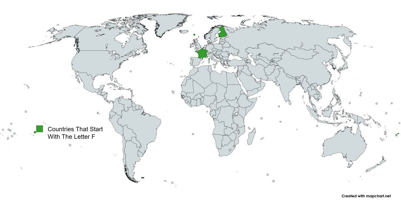 Map Of The 6 Countries That Start With The Letter 'F'