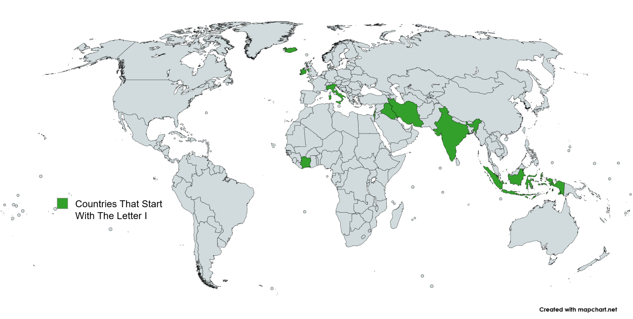 Map Of The 10 Countries That Start With The Letter 'I'