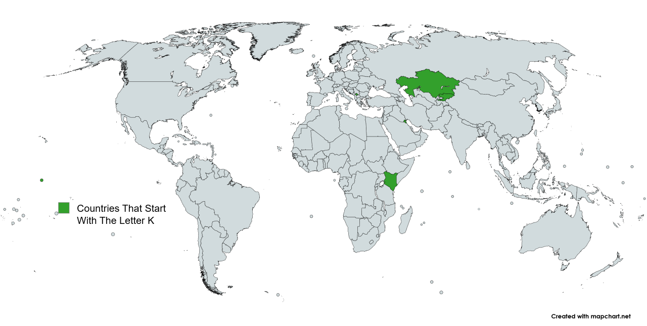 Map Of The 6 Countries That Start With The Letter 'K'