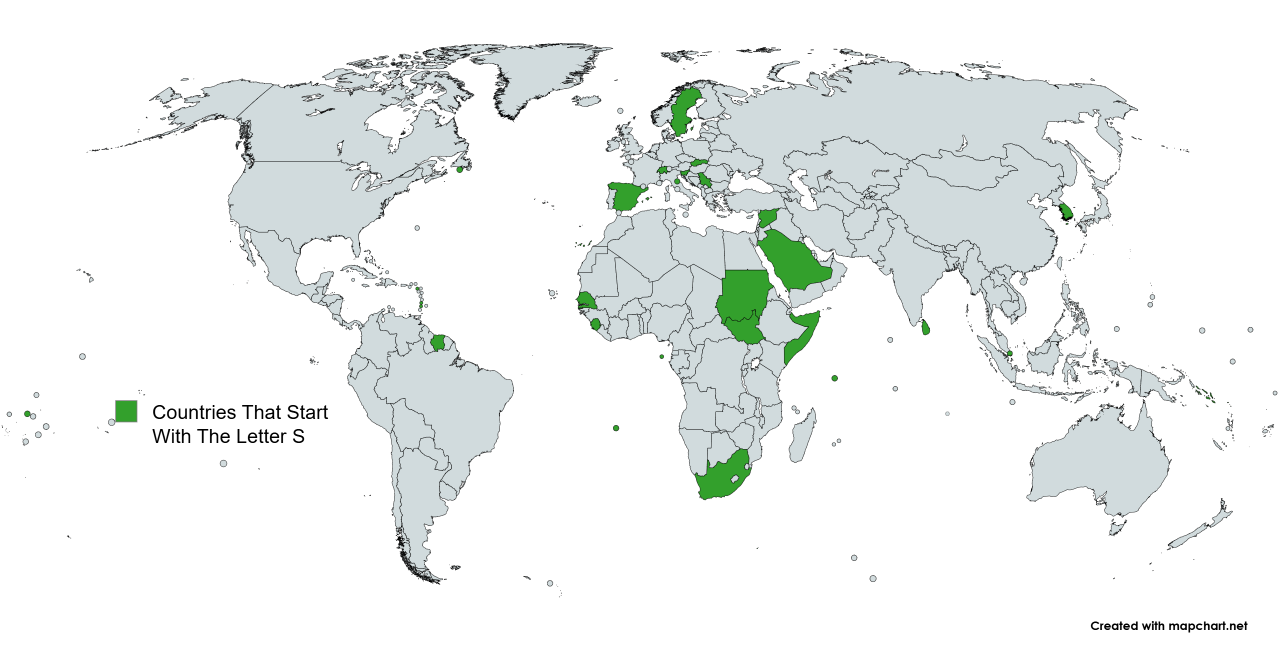 Map Of The 33 Countries That Start With The Letter 'S'