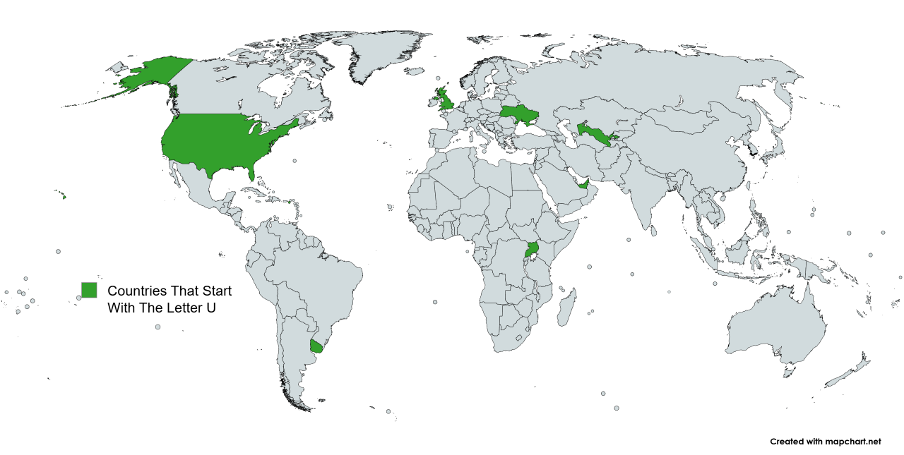 Map Of The 8 Countries That Start With The Letter 'U'