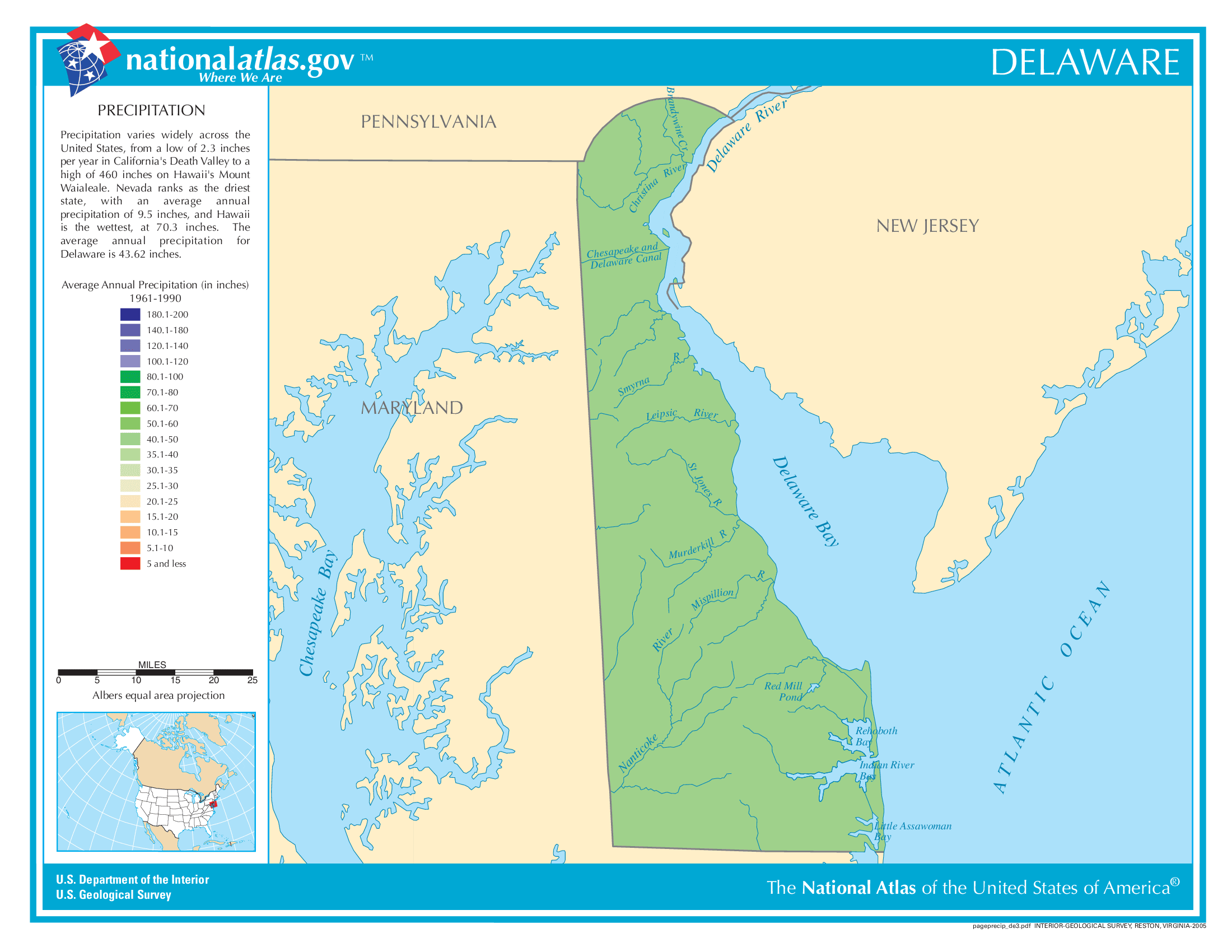 Delaware Annual Precipitation Map