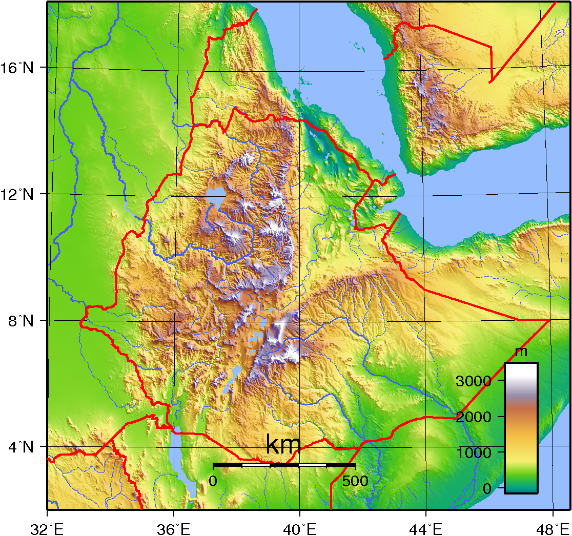 Topographic Map of Ethiopia