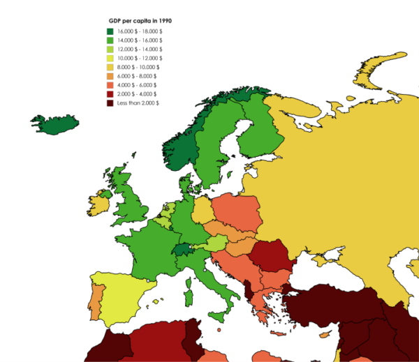 European GDP Per Capita In 1990 Compared To 2016 - Brilliant Maps