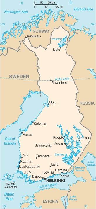 Map of Finland from the CIA World Factbook
