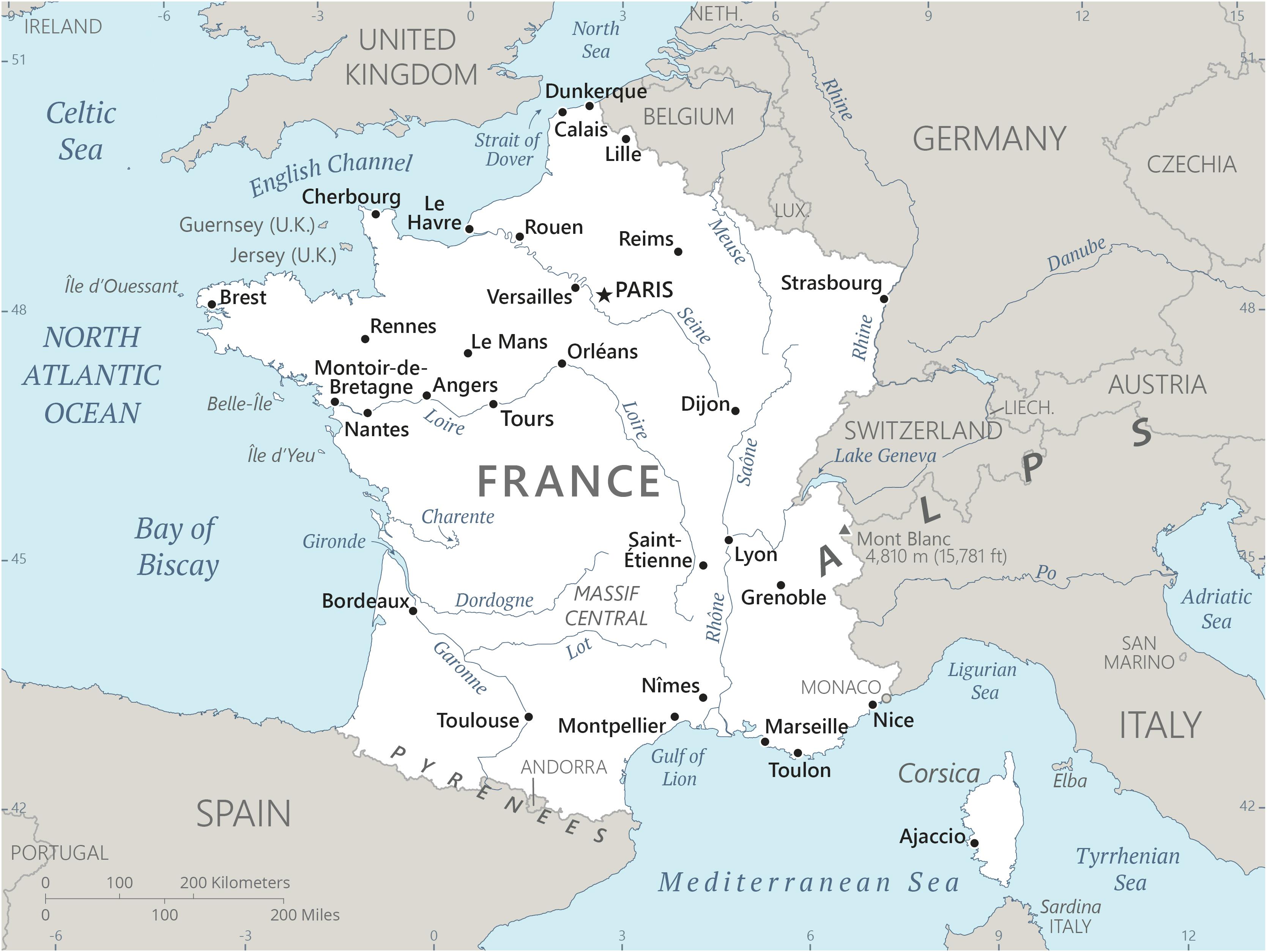 Map of France from the CIA World Factbook