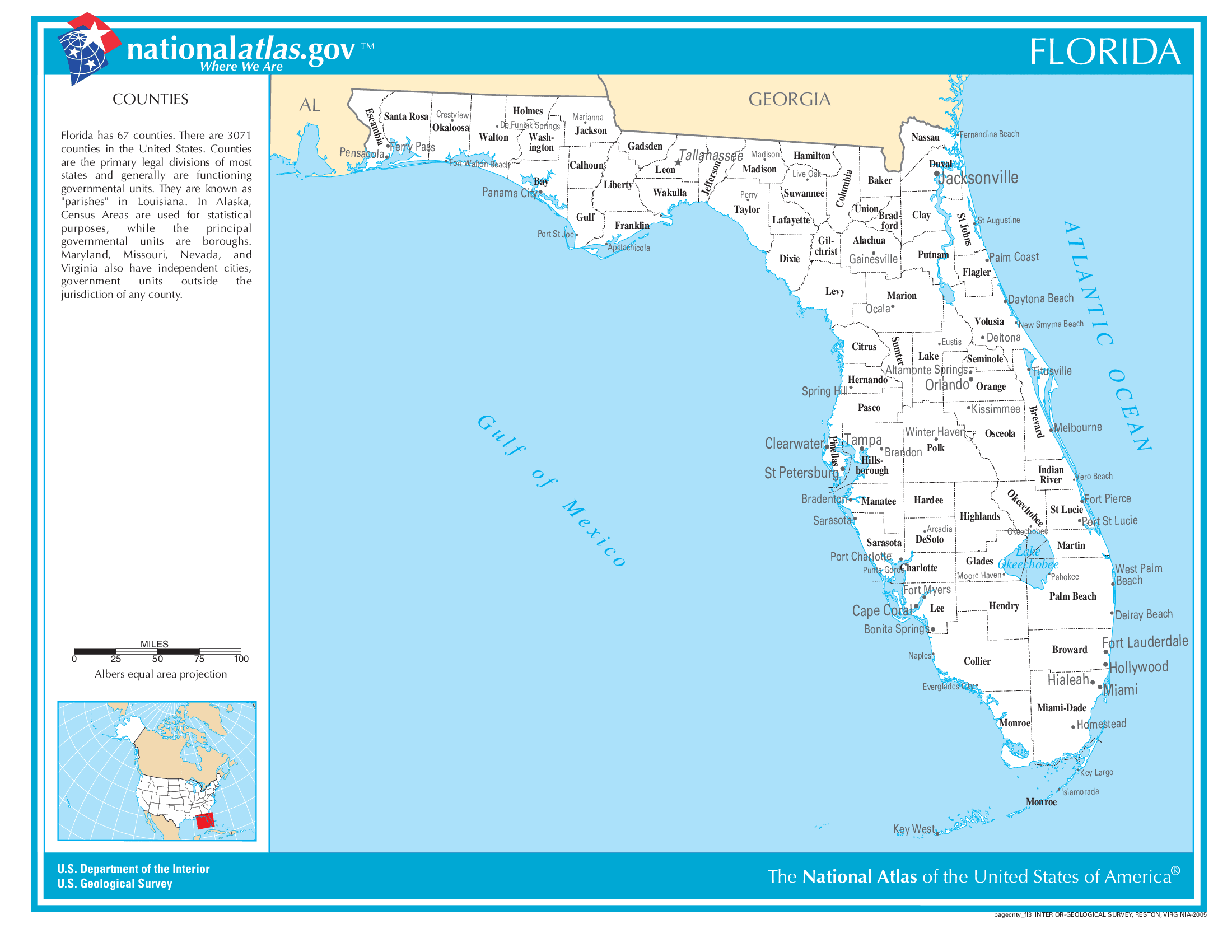 Florida County Map With Important Cities and Towns