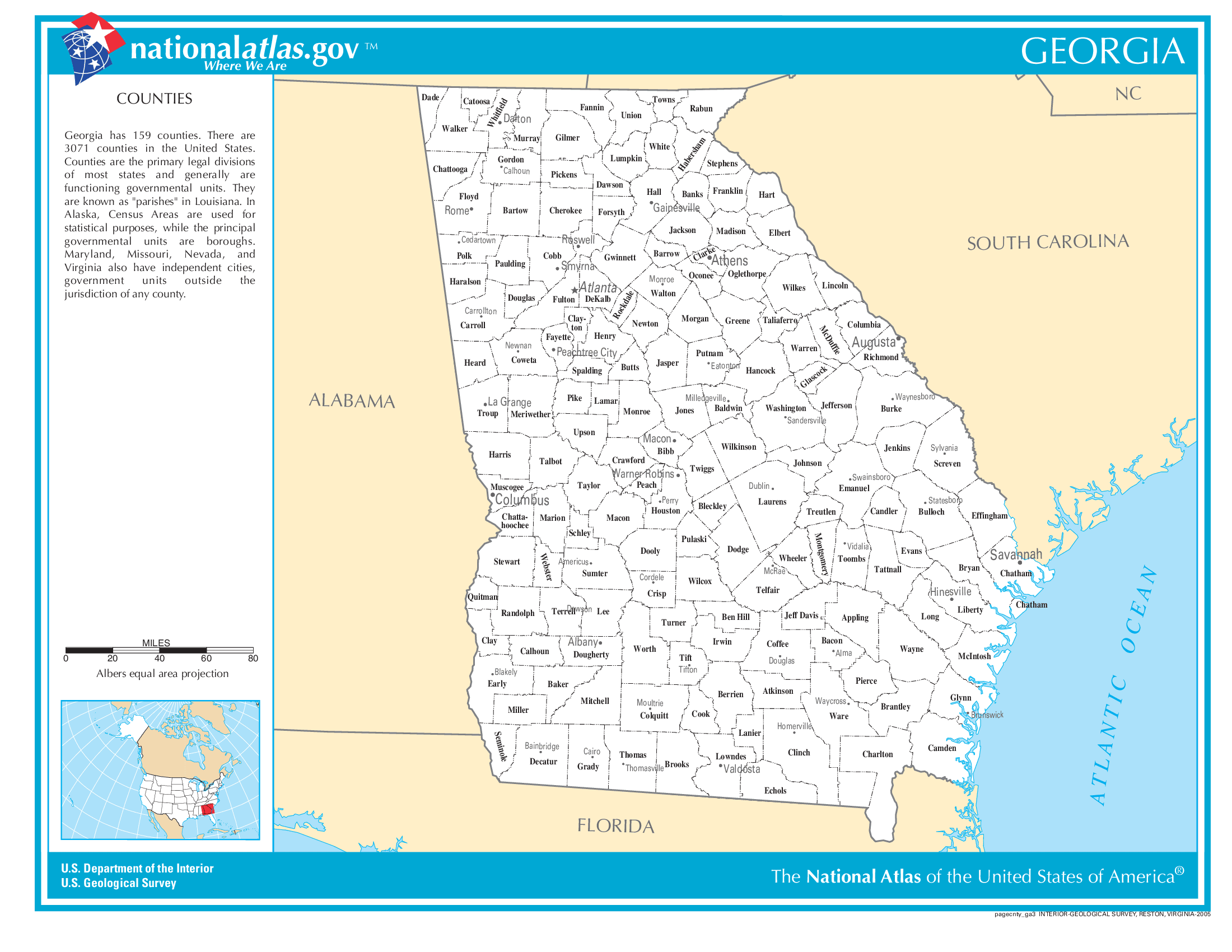 Georgia County Map With Important Cities and Towns