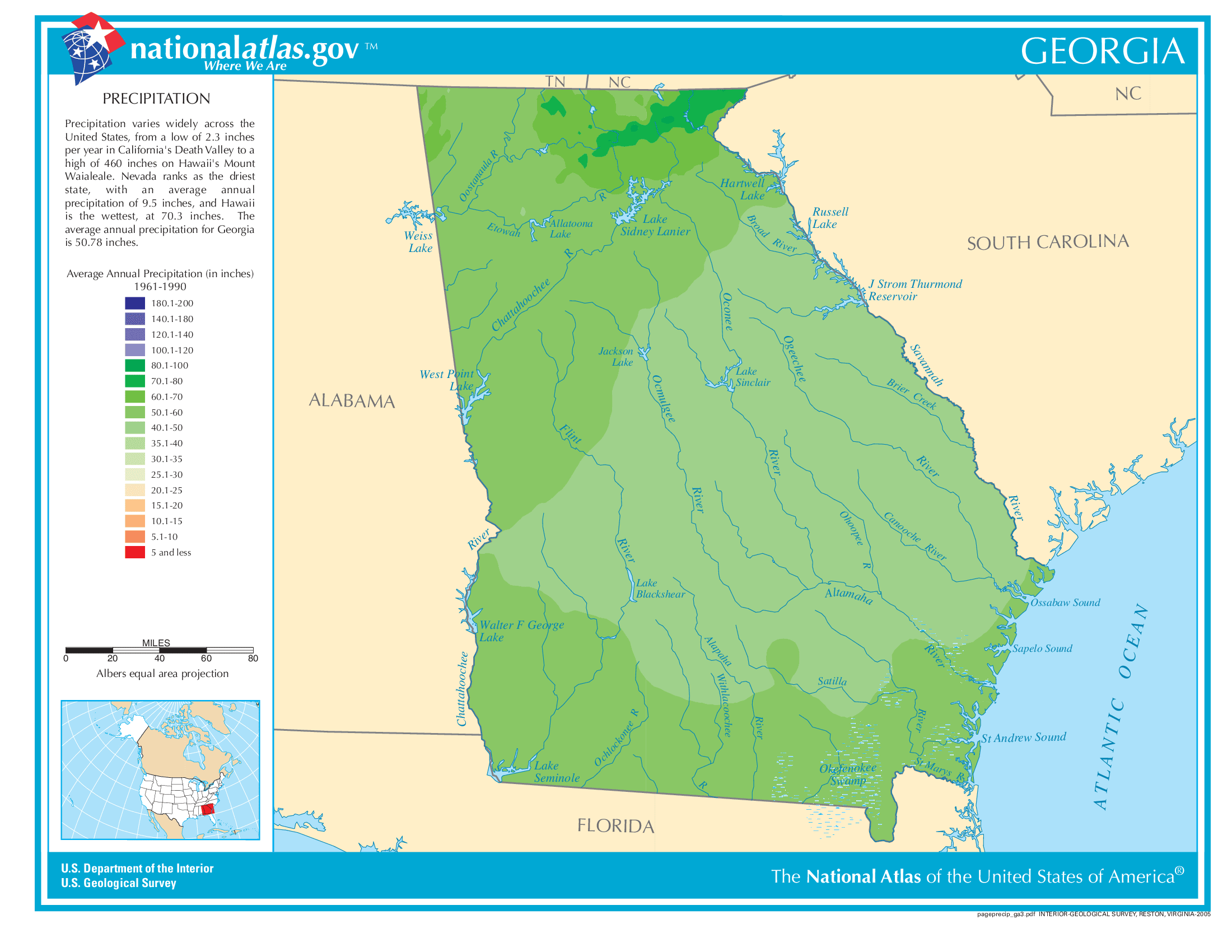 Georgia Annual Precipitation Map