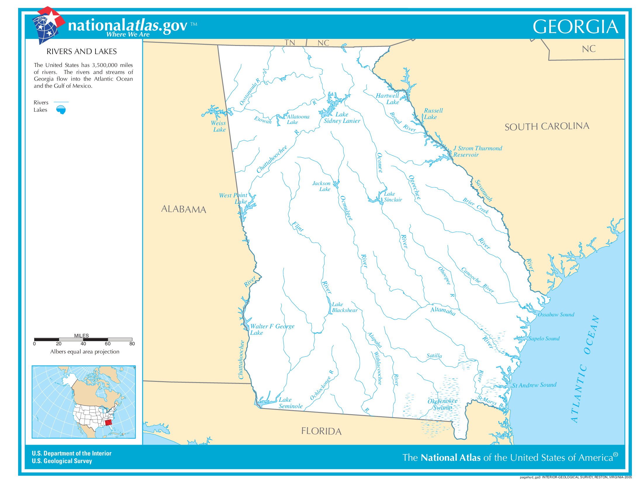 Map of Georgia Lakes and Rivers
