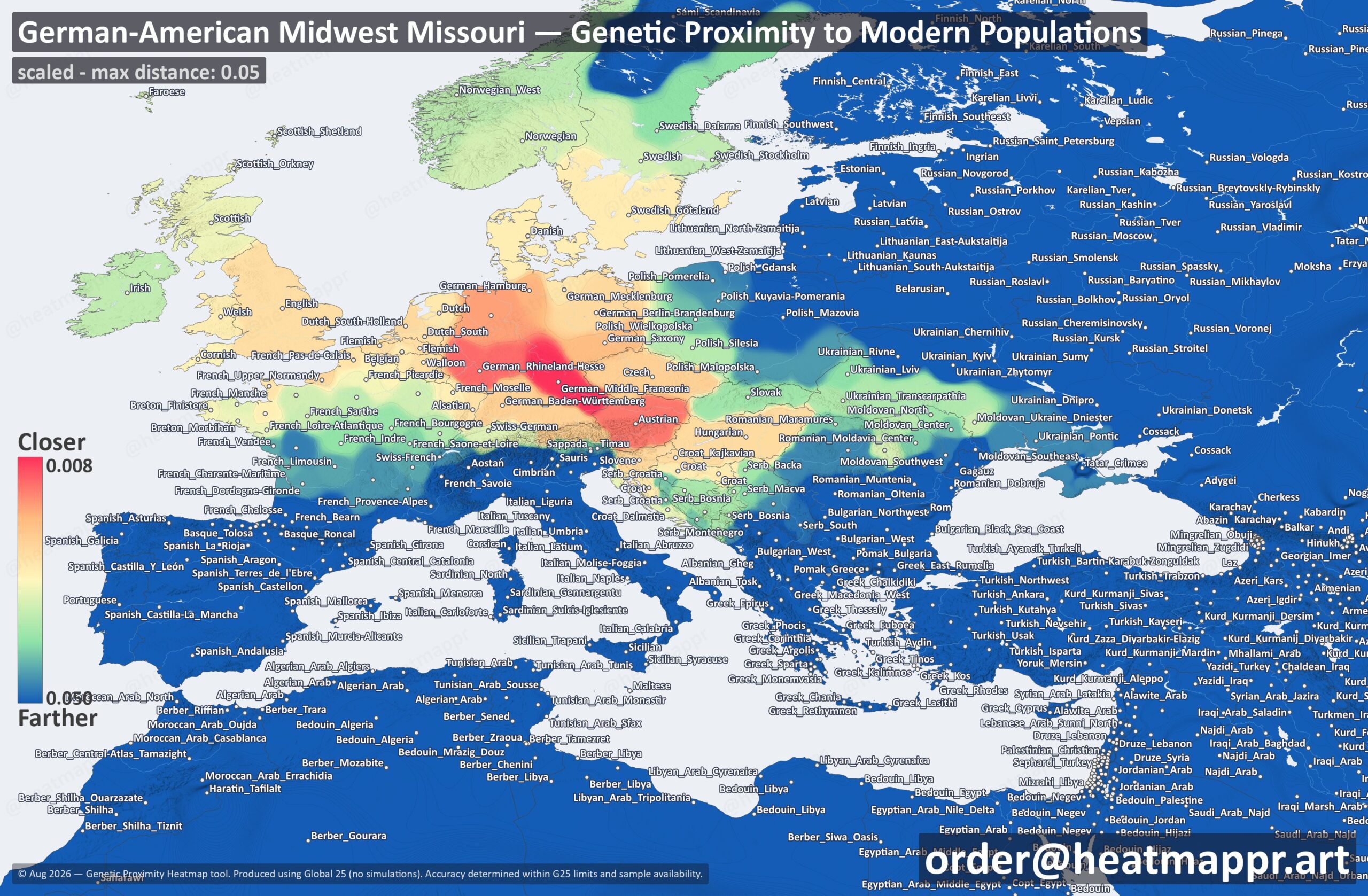 German American from Missouri DNA Heatmap