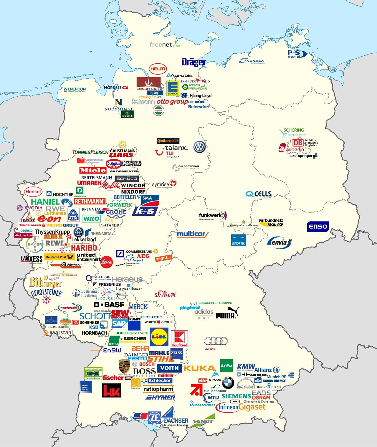 Biggest Companies in Germany and where they were founded