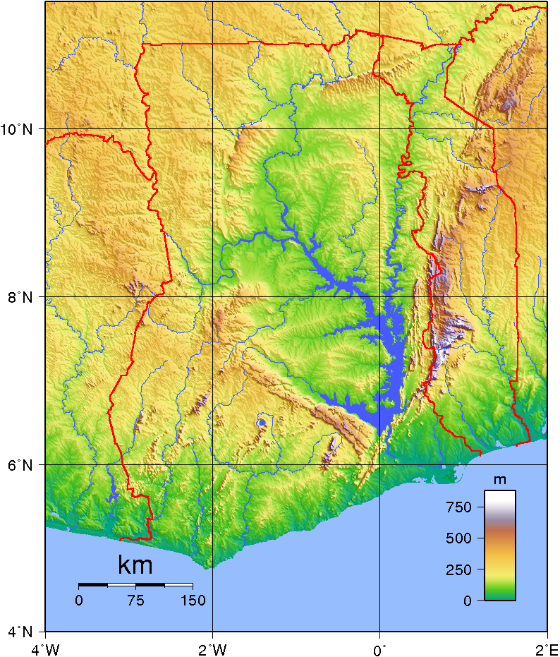 Topographic Map of Ghana
