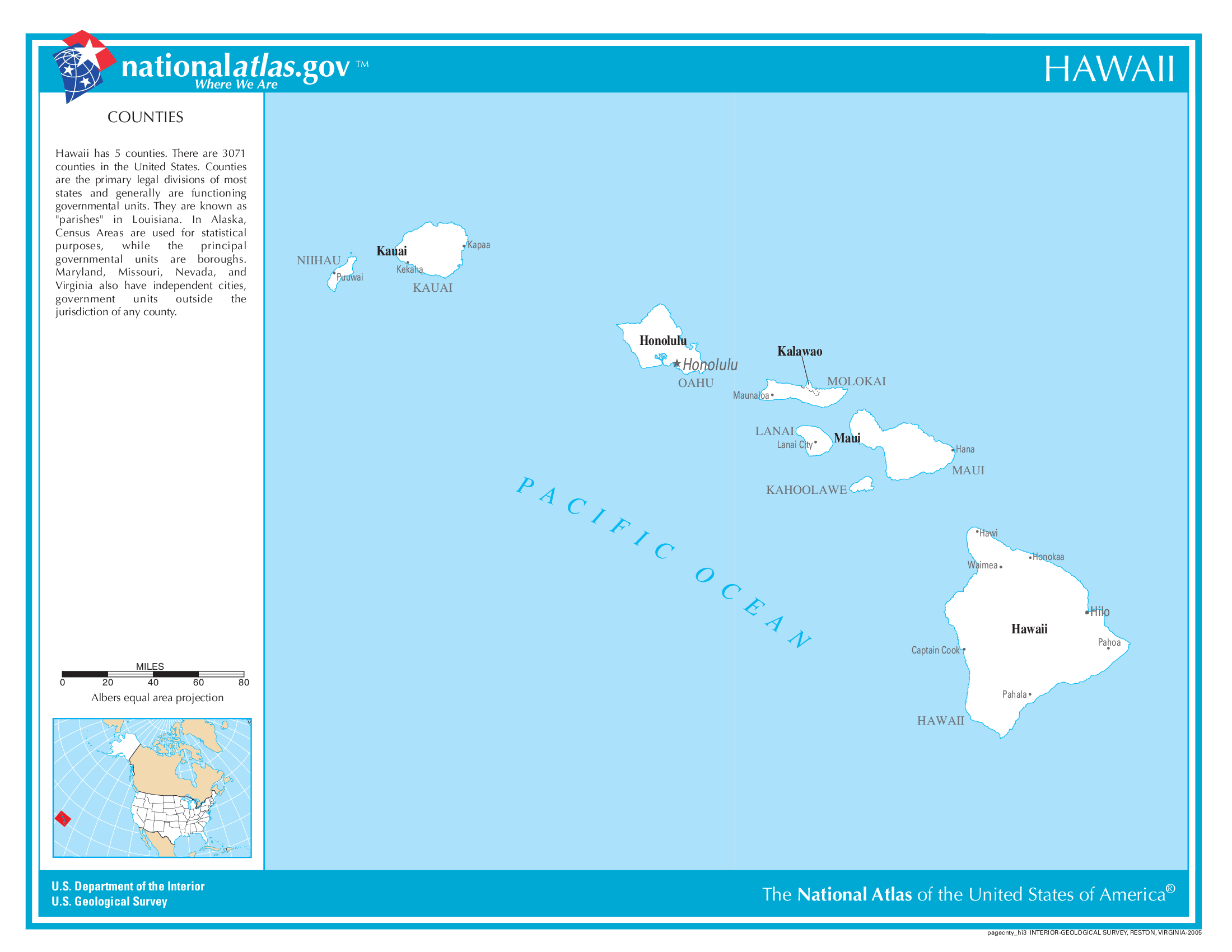 Hawaii County Map With Important Cities and Towns