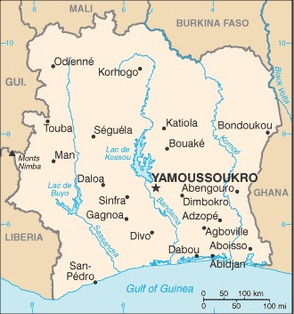 Map of Cote d'Ivoire