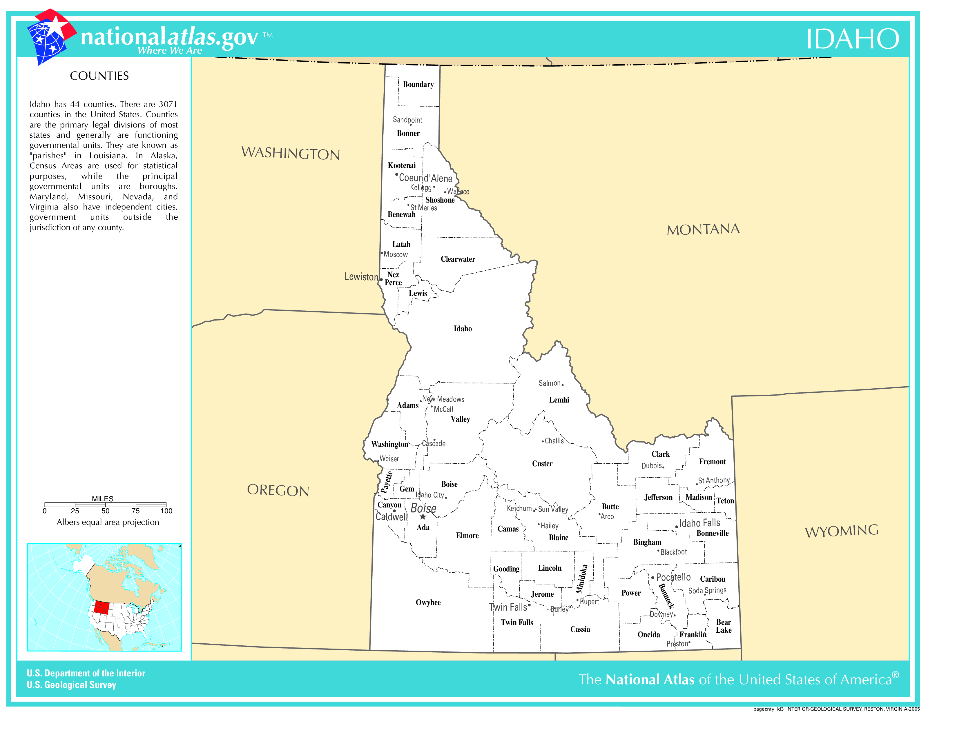 Idaho County Map With Important Cities and Towns