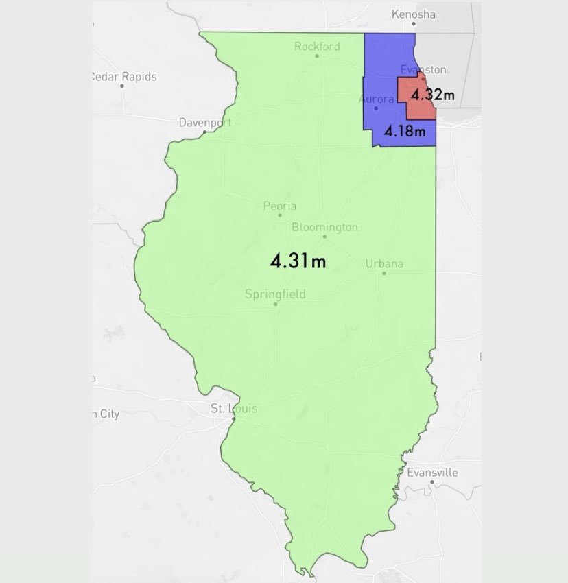 Illinois split into 3 regions of equal population