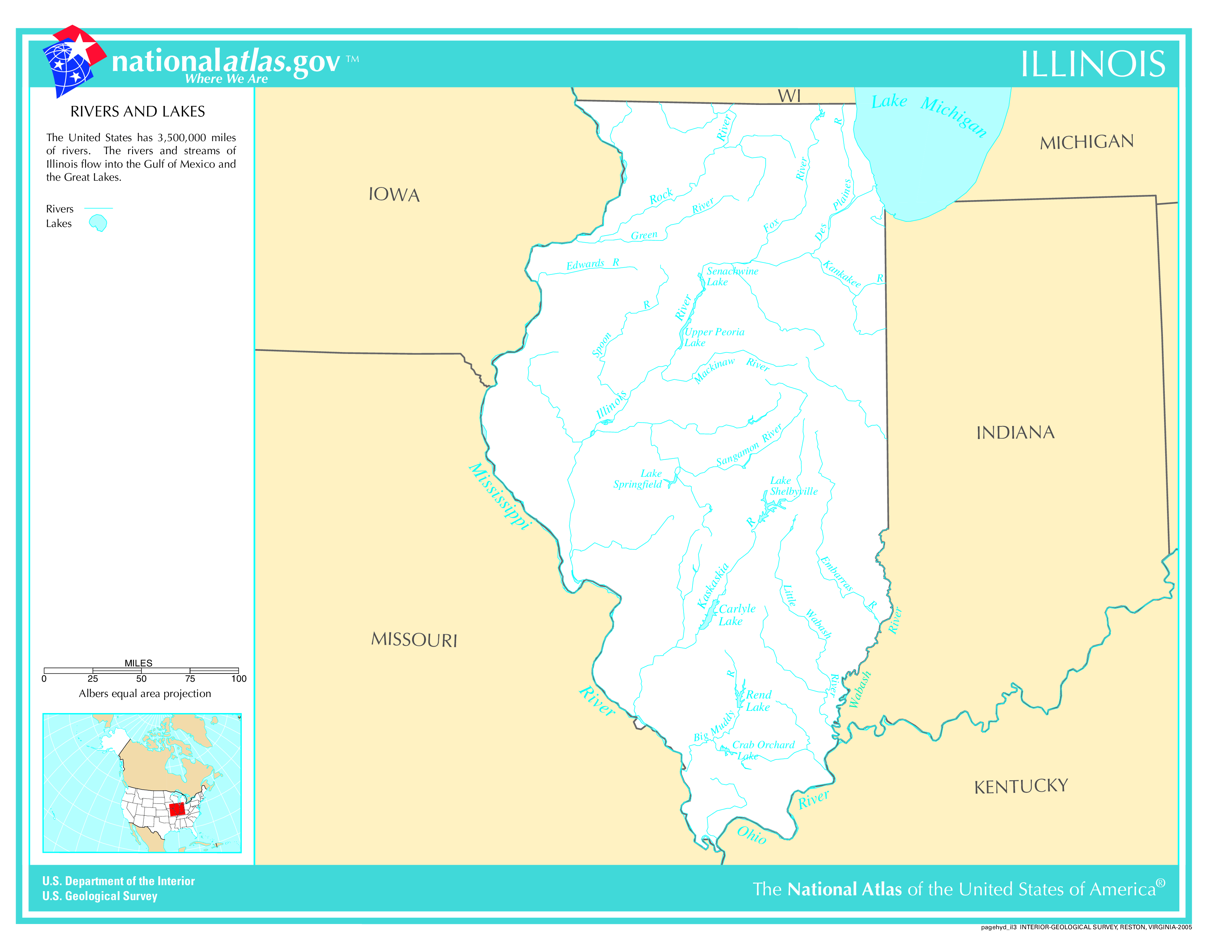 Map of Illinois Lakes and Rivers