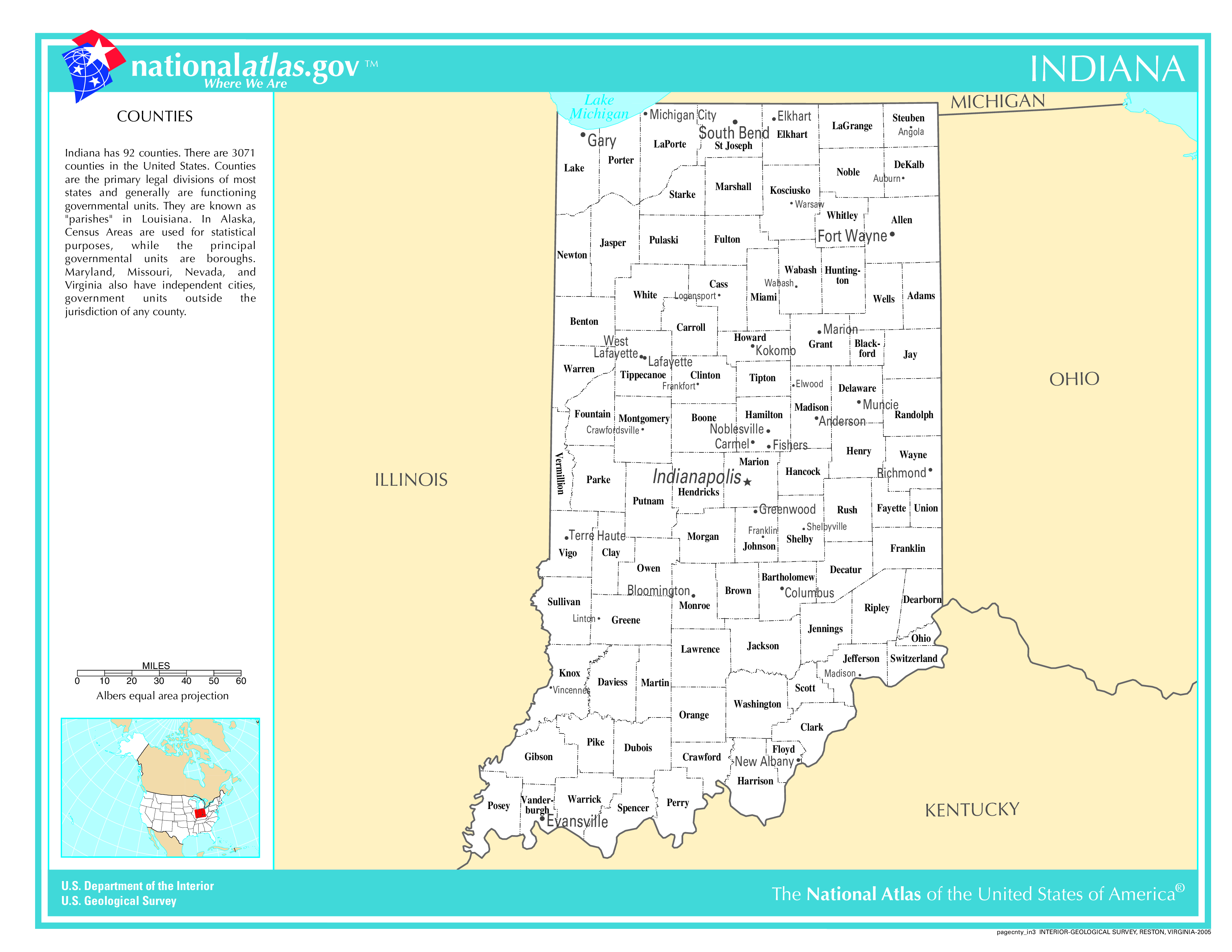 Indiana County Map With Important Cities and Towns