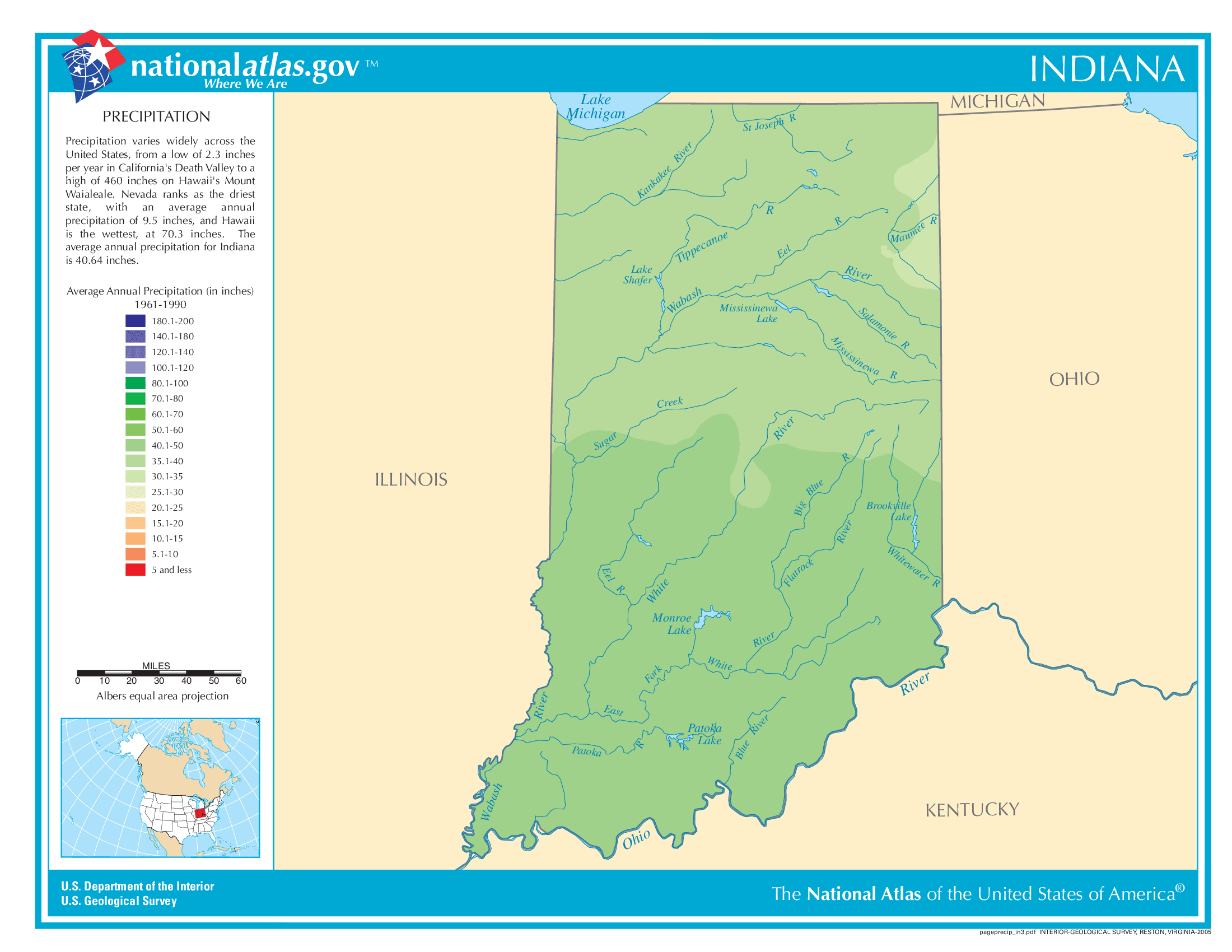 Indiana Annual Precipitation Map