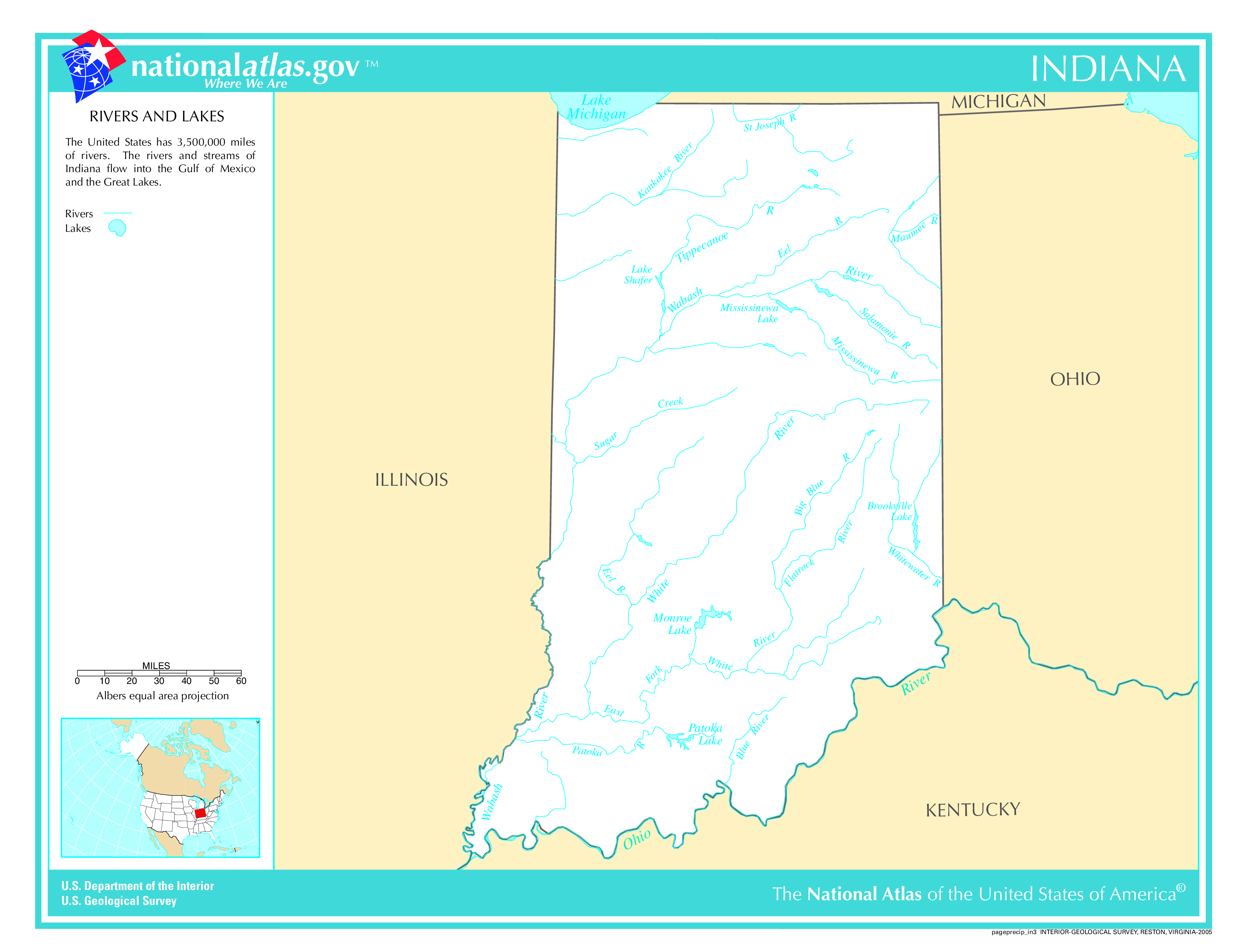 Map of Indiana Lakes and Rivers