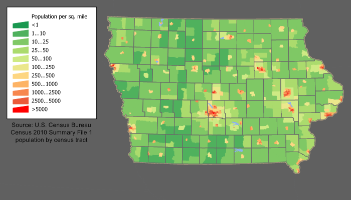 Iowa Population Density Map