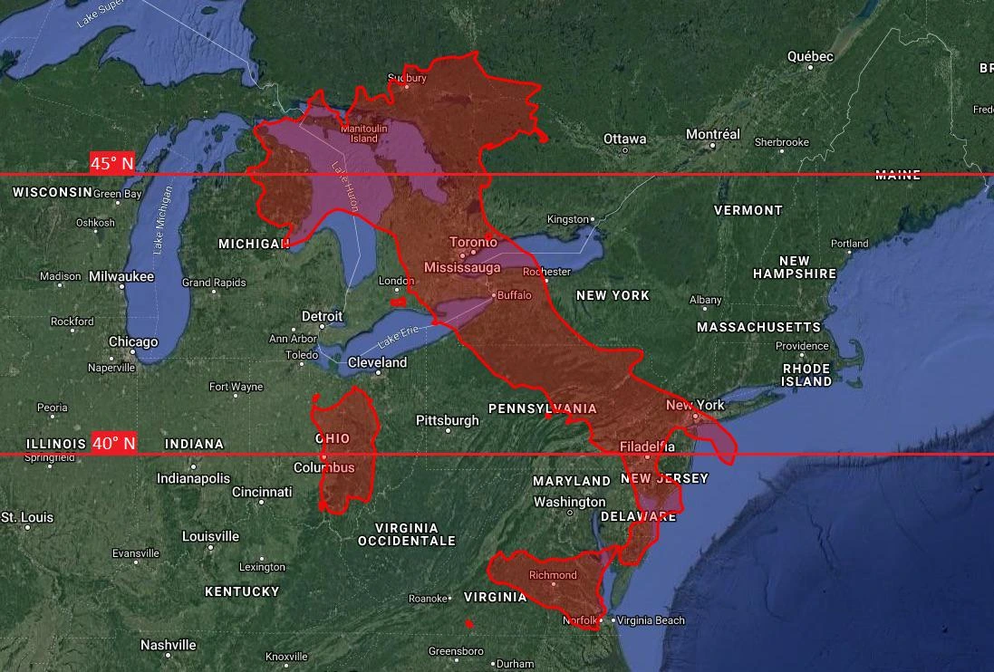 Italy over the US & Canada at the same latitude