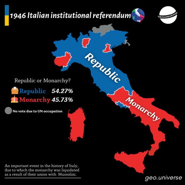 Italian Vote Map Results of The 1946 Italian Referendum On The Monarchy vs Republic ...
