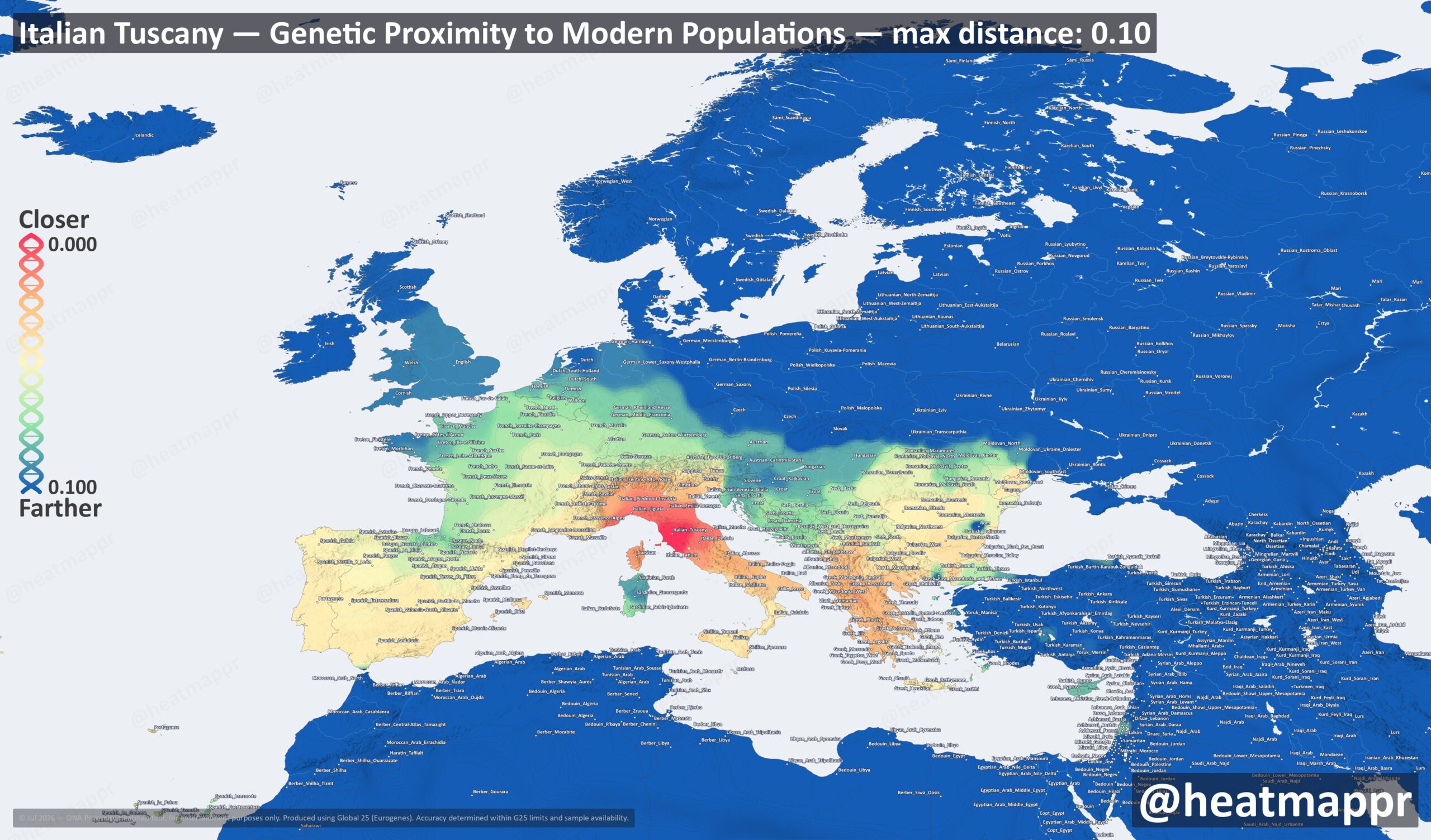 Italy Tuscany DNA Heatmap
