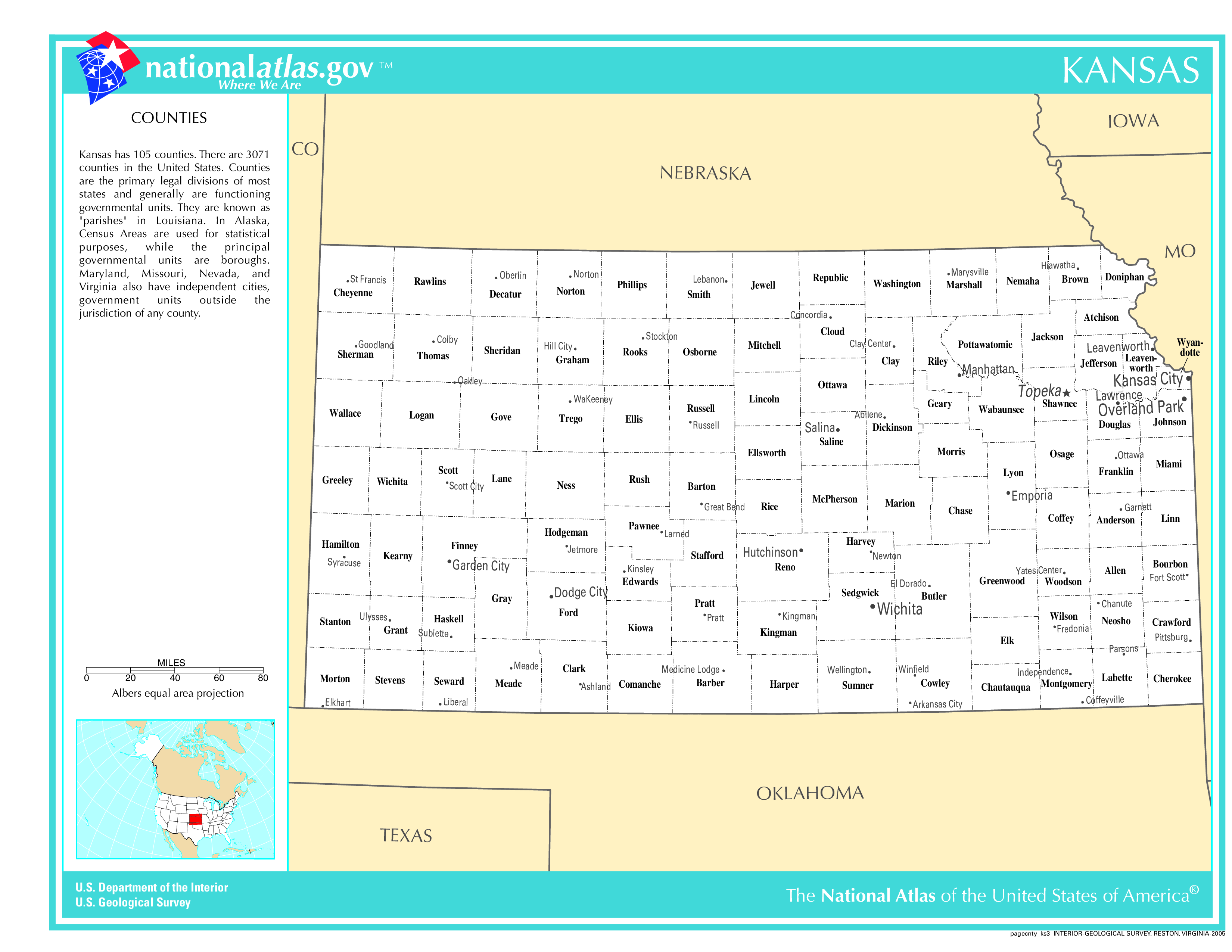 Kansas County Map With Important Cities and Towns