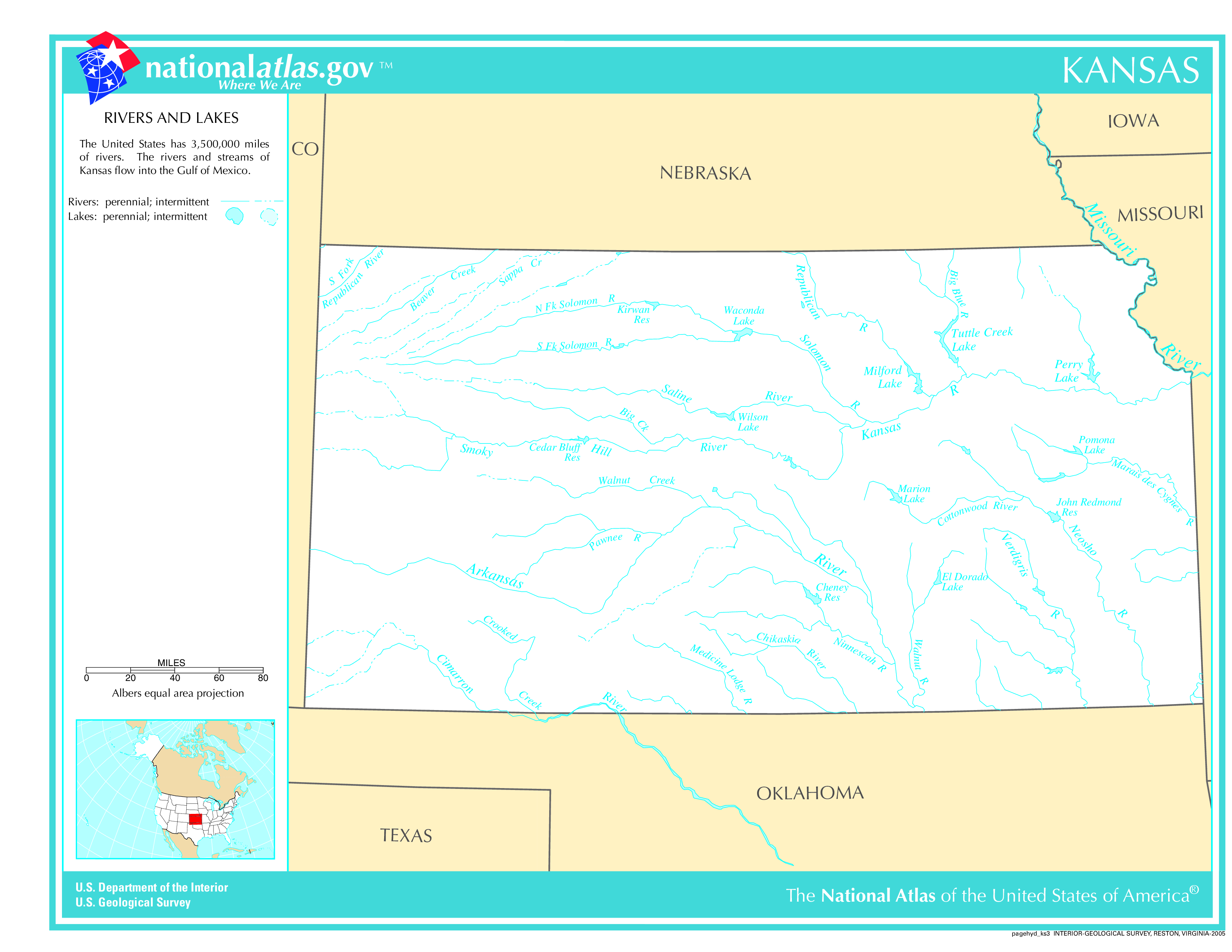 Map of Kansas Lakes and Rivers