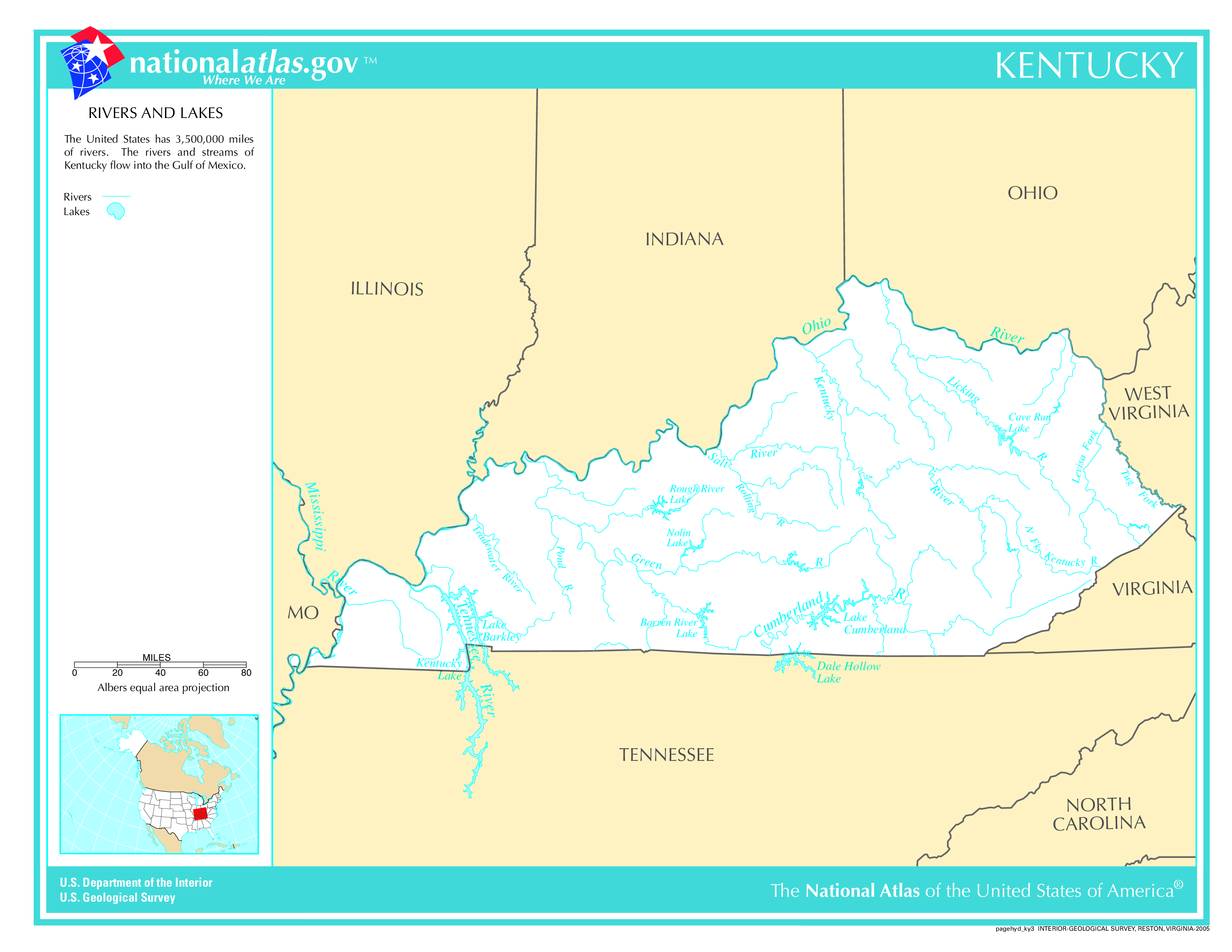 Map of Kentucky Lakes and Rivers