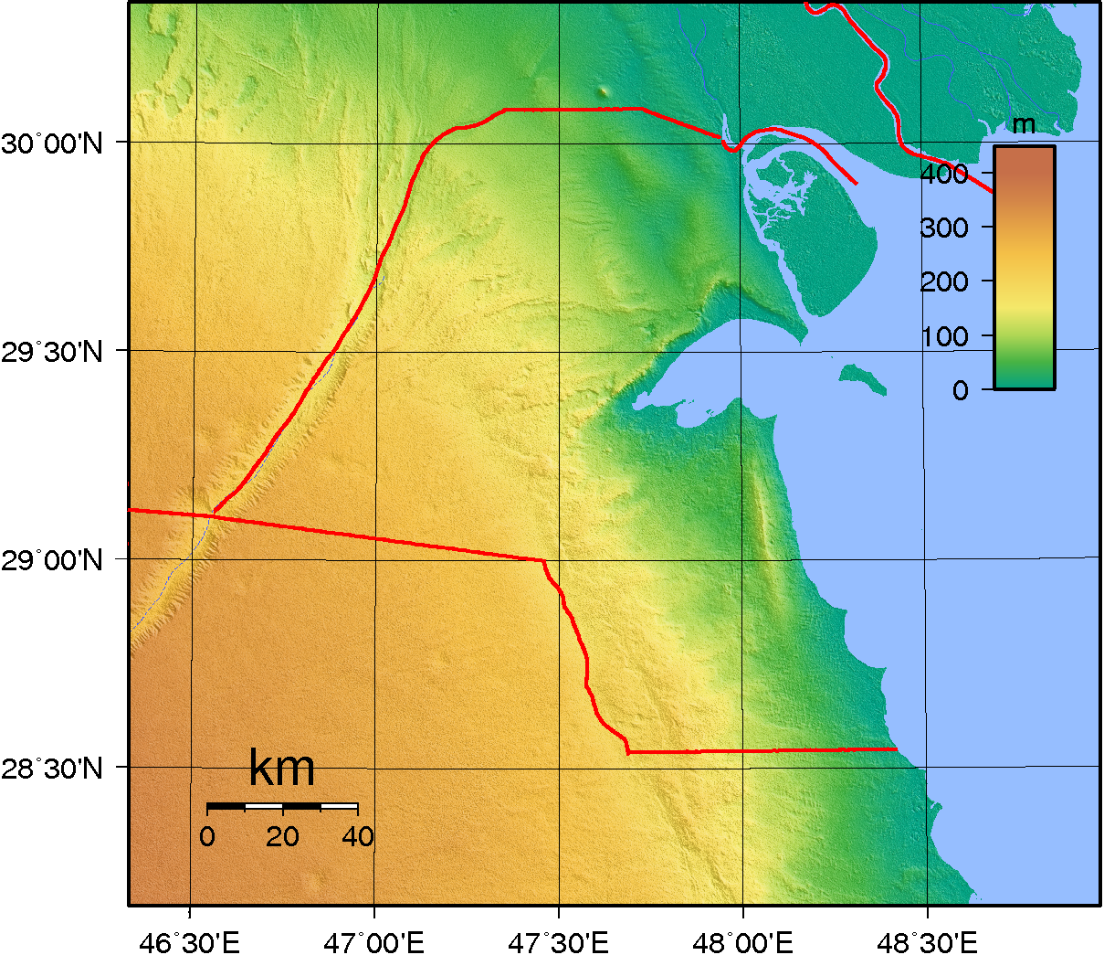 Topographic Map of Kuwait