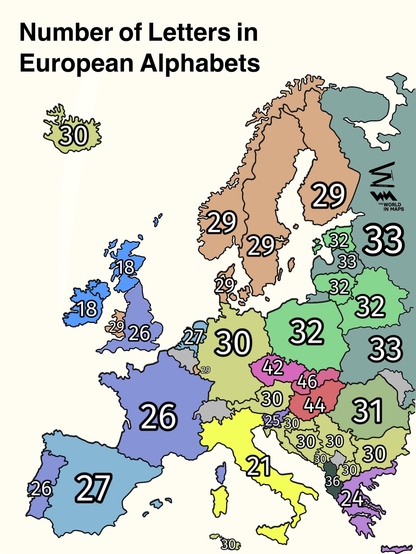 Letters in Each European Language's Alphabet