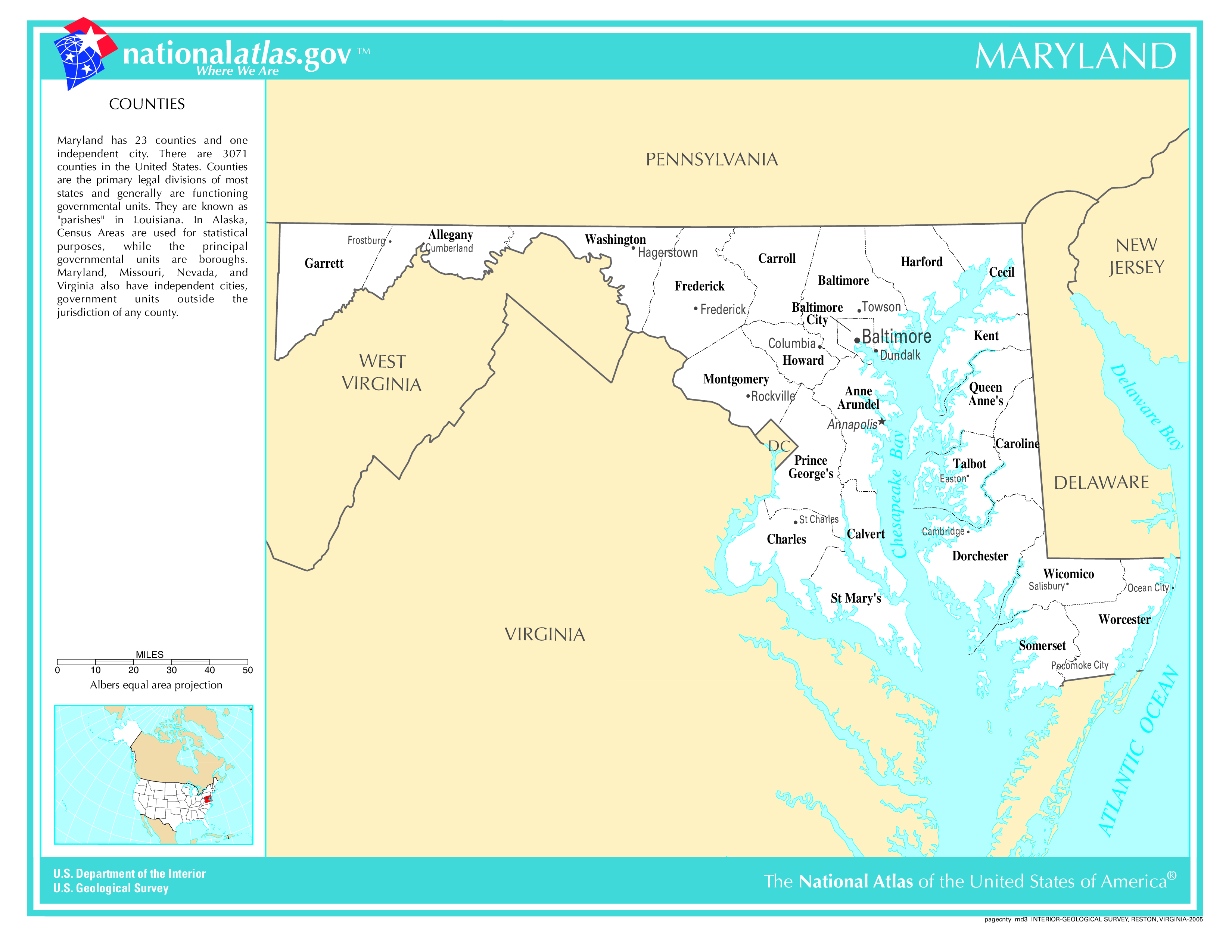 Maryland County Map With Important Cities and Towns