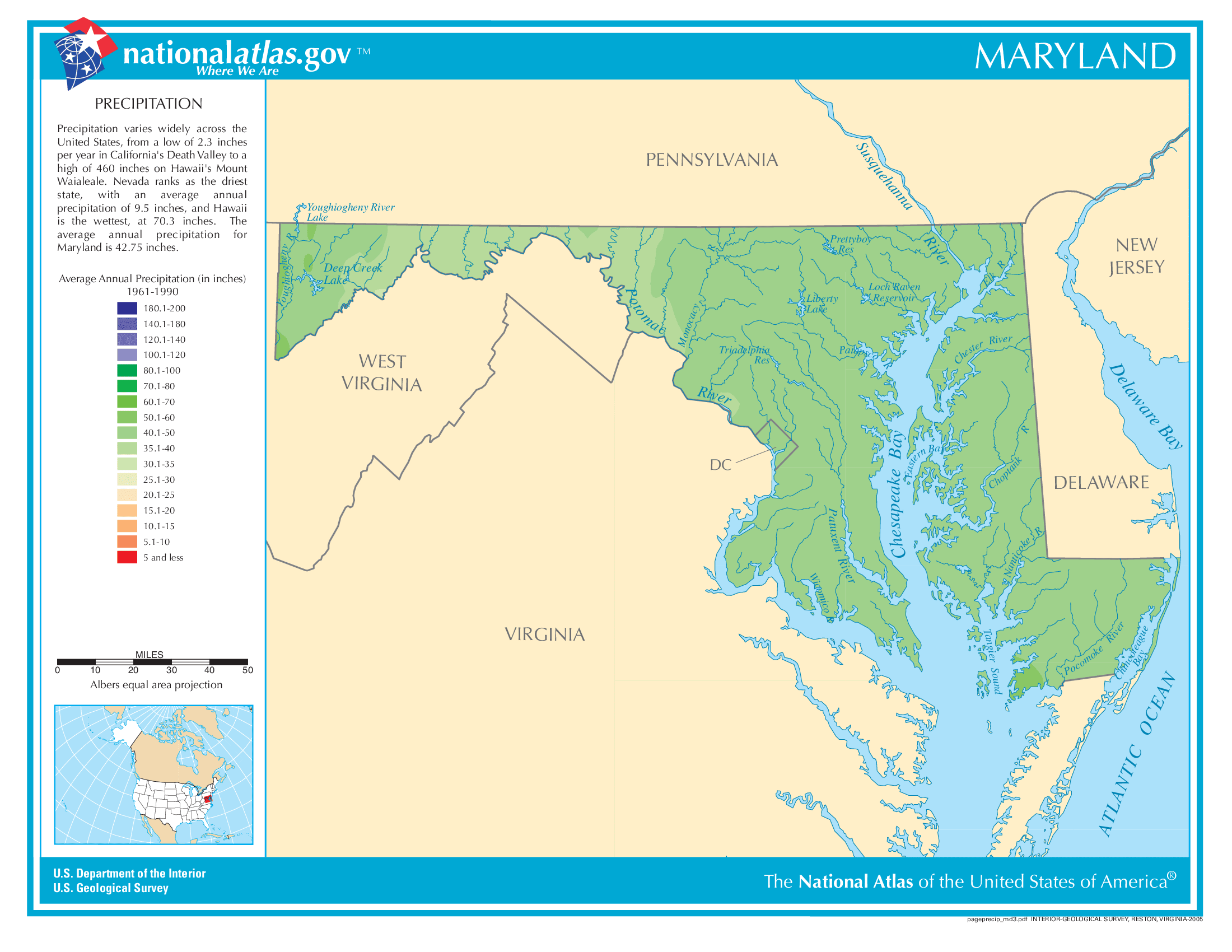 Maryland Annual Precipitation Map
