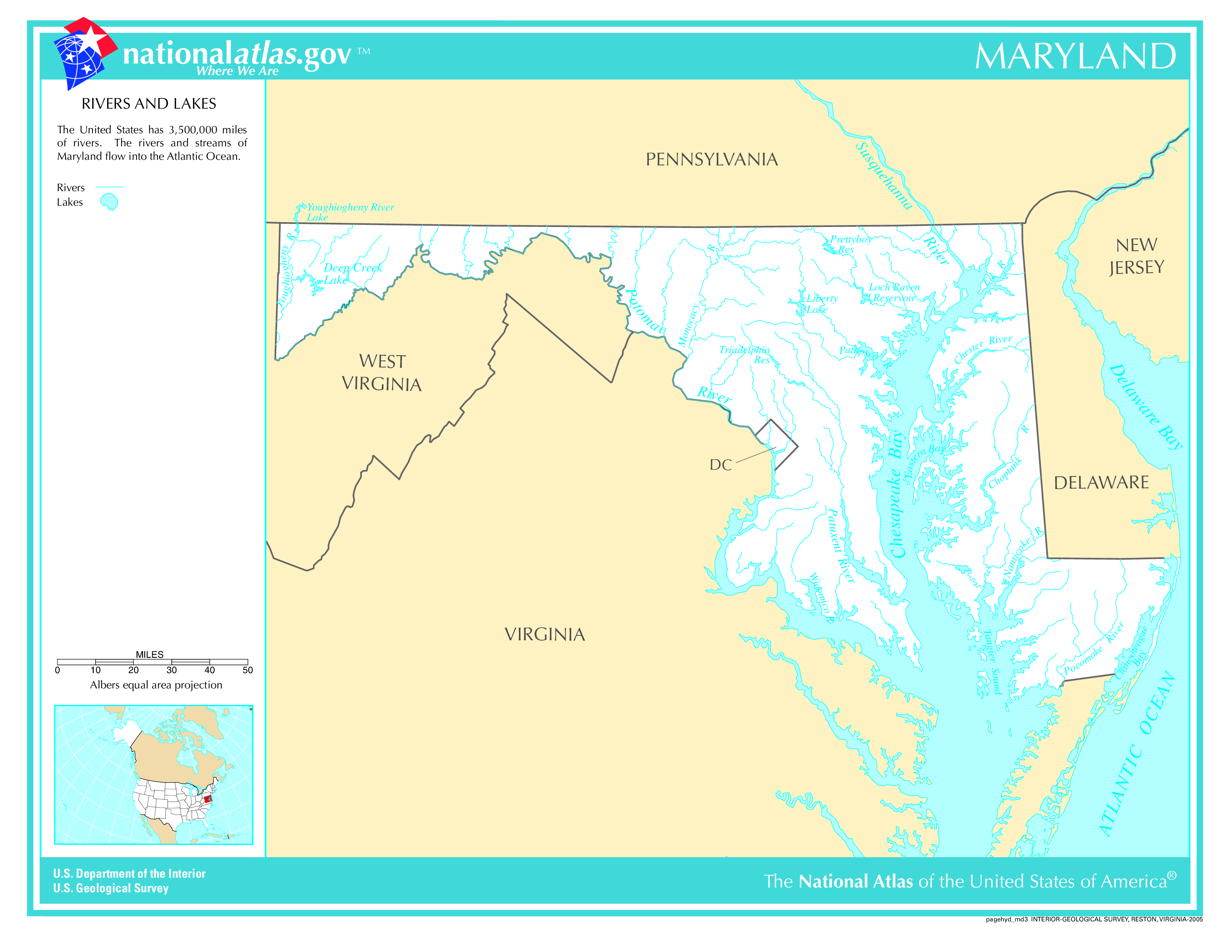 Map of Maryland Lakes and Rivers