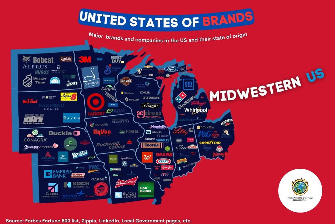 Midwest US brands map